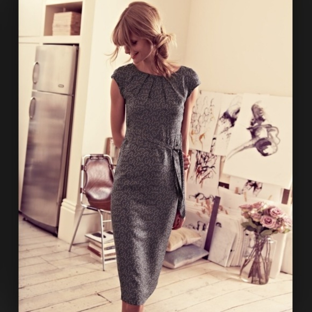 Boden Natalie Dress Gunpowder Grey Silk
